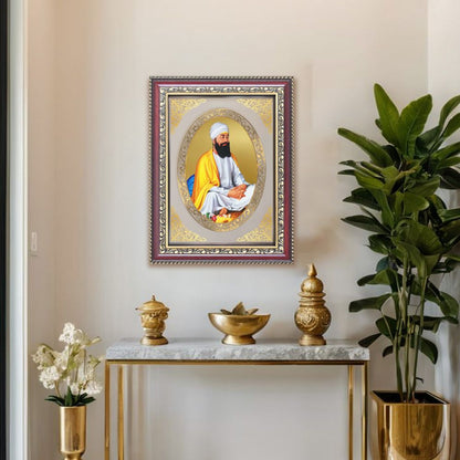 Guru Tegh Bahadur Sahib Ji | Sikh Guru Wall & Tabletop Royal Photo Frame in 24K Gold Plated Foil