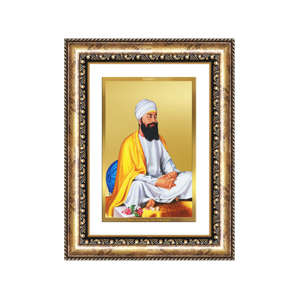 Diviniti 24K Gold Plated Guru Tegh Bahadur Sahib Ji (Classic) Sacred Sikh Wall Frame for Home Decor & Office Ambiance | Premium Spiritual Gift
