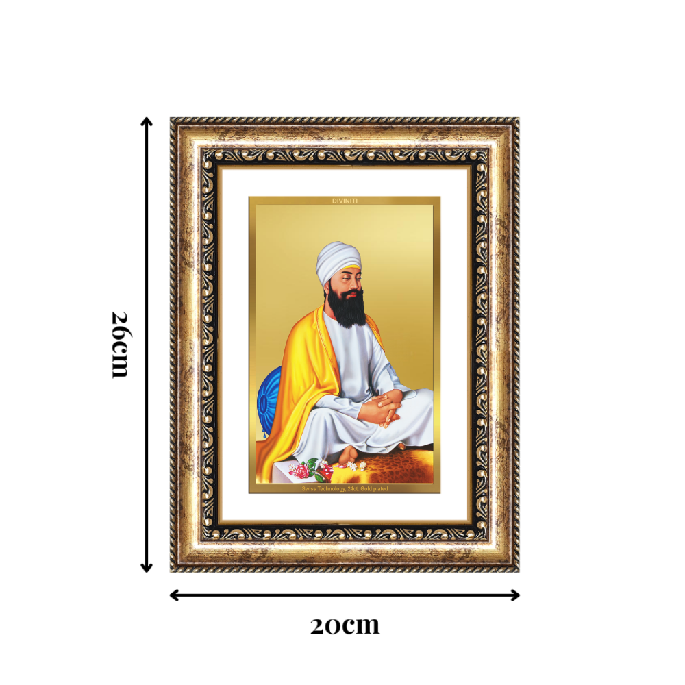 Diviniti 24K Gold Plated Guru Tegh Bahadur Sahib Ji (Classic) Sacred Sikh Wall Frame for Home Decor & Office Ambiance | Premium Spiritual Gift