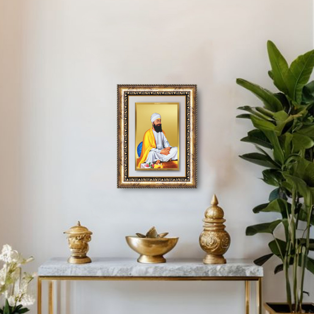 Diviniti 24K Gold Plated Guru Tegh Bahadur Sahib Ji (Classic) Sacred Sikh Wall Frame for Home Decor & Office Ambiance | Premium Spiritual Gift