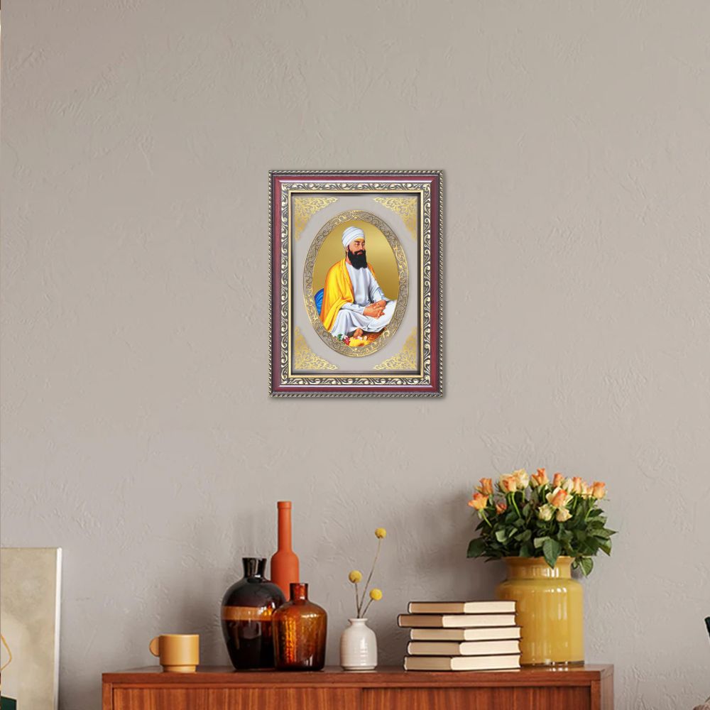 Guru Tegh Bahadur Sahib Ji | Sikh Guru Wall & Tabletop Royal Photo Frame in 24K Gold Plated Foil