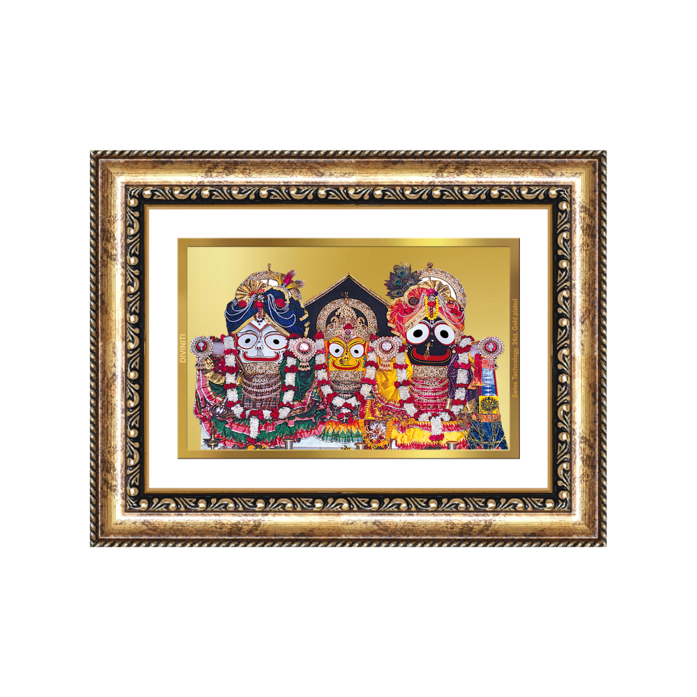 Diviniti 24K Gold Plated Jagannath Subhadra Balabhadra (Classic) Divine Wall Frame for Home Mandir & Office Decor | Luxury Spiritual Gift