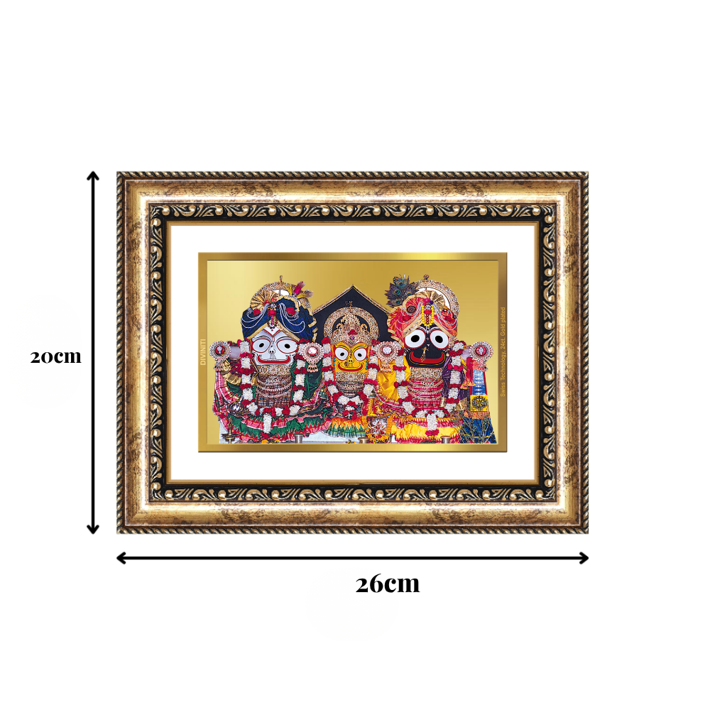 Diviniti 24K Gold Plated Jagannath Subhadra Balabhadra (Classic) Divine Wall Frame for Home Mandir & Office Decor | Luxury Spiritual Gift