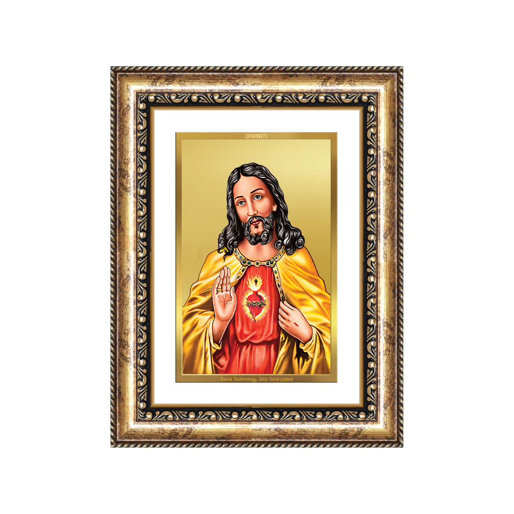 Diviniti 24K Gold Plated Jesus Christ (Classic) Divine Wall Frame for Home Mandir & Office Decor | Luxury Spiritual Gift
