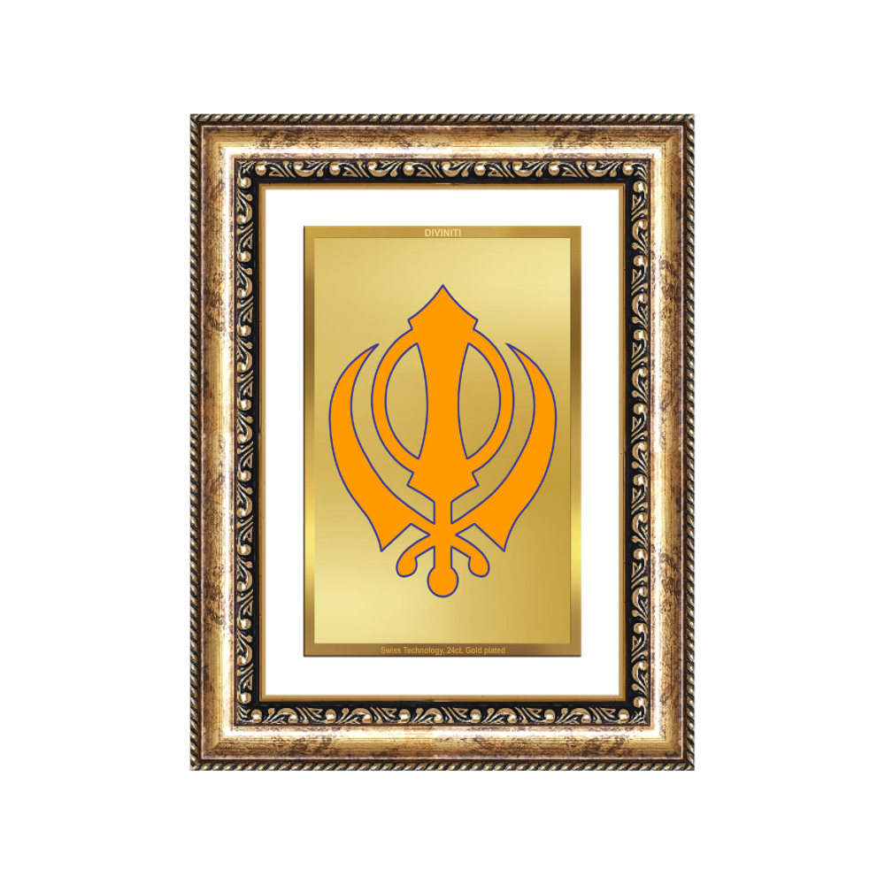 Diviniti 24K Gold Plated Khanda Sahib (Classic) Divine Wall Frame for Home Mandir & Office Decor | Luxury Spiritual Gift
