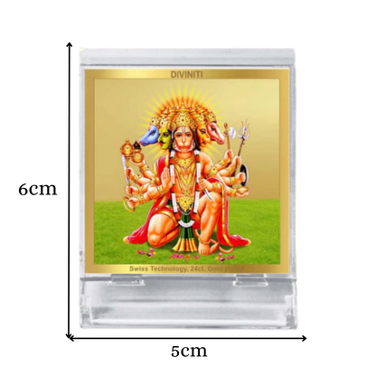 Diviniti 24K Gold Plated Foil Panchmukhi Hanuman Acrylic Frame for Car Dashboard, Puja Room, Home Decor, Tabletop, Festival Gift ACF3A