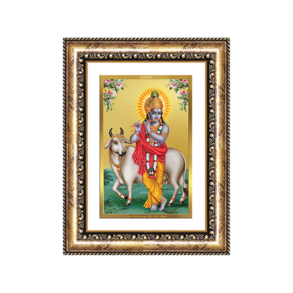 Diviniti 24K Gold Plated Krishna With Surbhi Cow (Classic) Divine Wall Frame for Home Mandir & Office Decor | Luxury Spiritual Gift