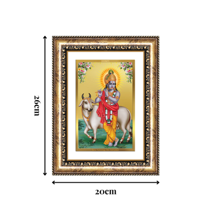 Diviniti 24K Gold Plated Krishna With Surbhi Cow (Classic) Divine Wall Frame for Home Mandir & Office Decor | Luxury Spiritual Gift