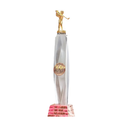 Crystal Golf Trophy with 24K Gold Plated Golfer Small Statue, Elegant Award for Winner