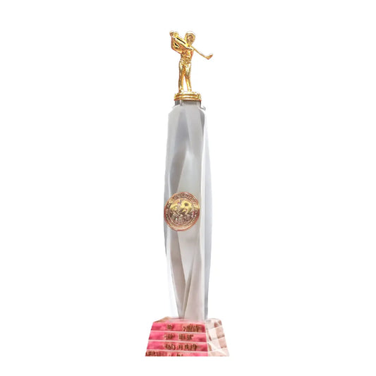 Crystal Golf Trophy with 24K Gold Plated Golfer Small Statue, Elegant Award for Winner