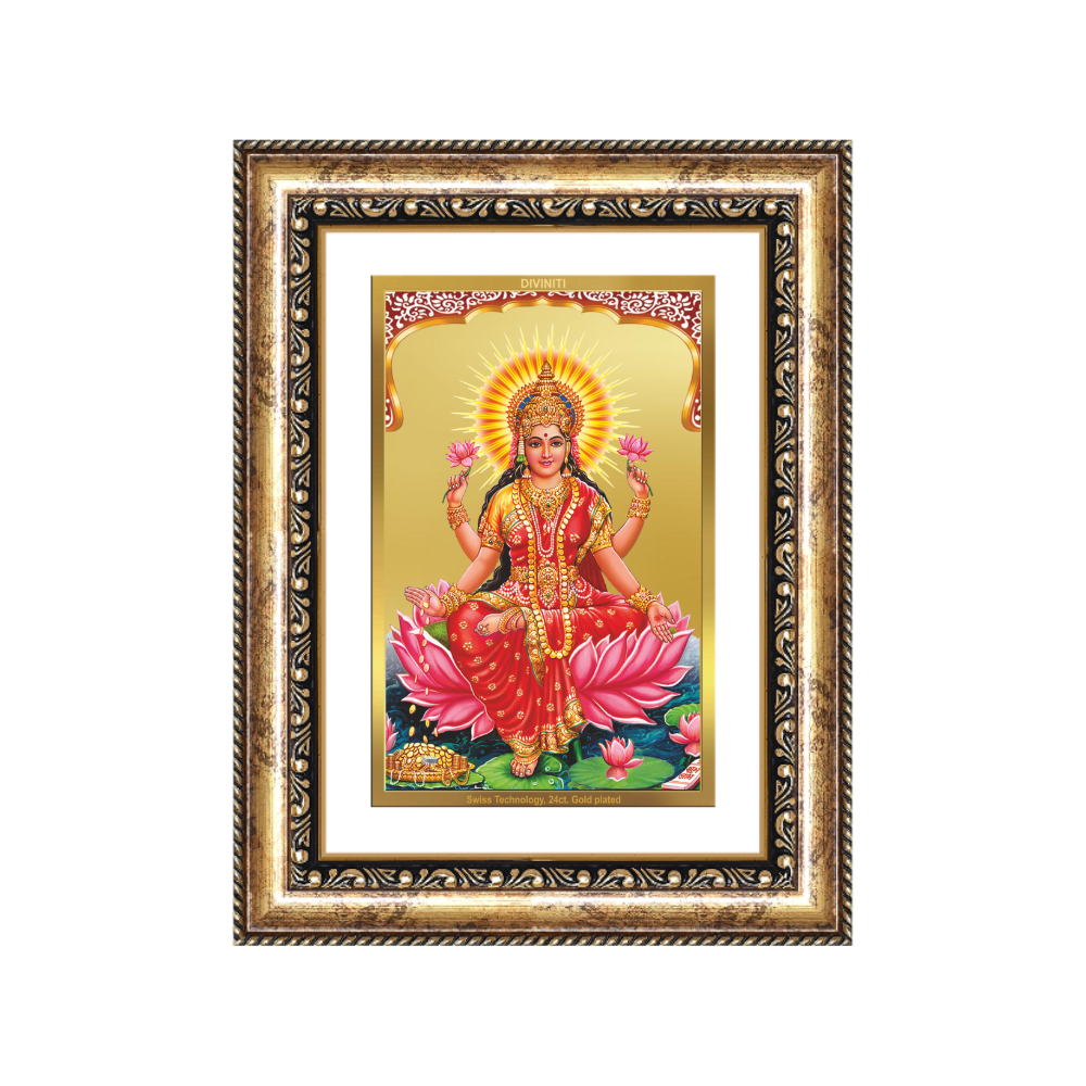 Diviniti 24K Gold Plated Lakshmi (Classic) Divine Wall Frame for Home Mandir & Office Decor | Luxury Spiritual Gift