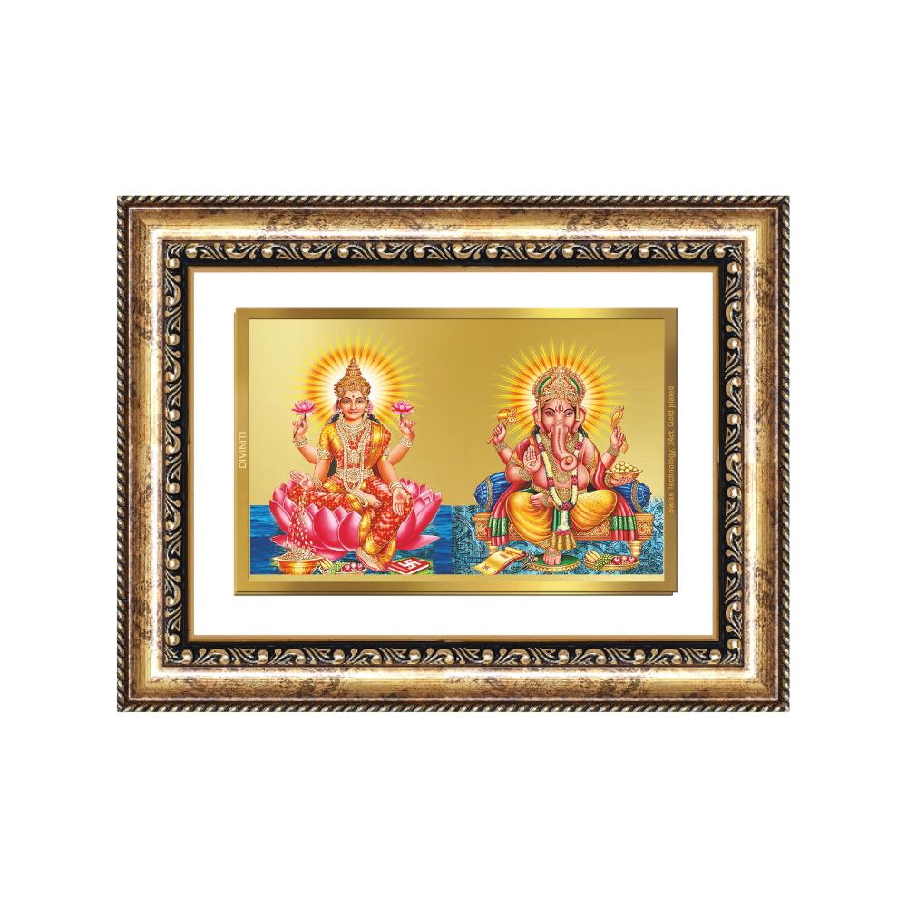 Diviniti 24K Gold Plated Lakshmi Ganesha (Classic) Divine Wall Frame for Home Mandir & Office Decor | Luxury Spiritual Gift