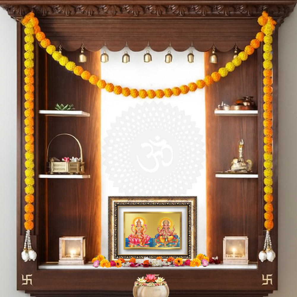 Diviniti 24K Gold Plated Lakshmi Ganesha (Classic) Divine Wall Frame for Home Mandir & Office Decor | Luxury Spiritual Gift