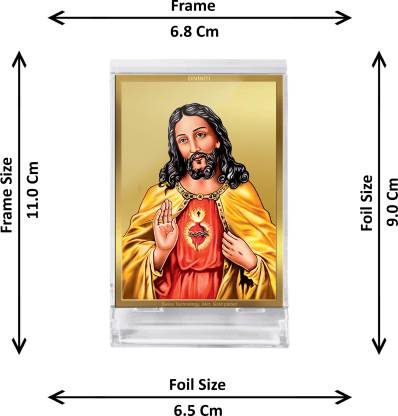 Diviniti 24K Gold Plated Foil Jesus Christ Frame For Car Dashboard, Home Decor, Tabletop and Gift (11 x 6.8 CM)