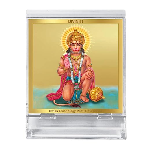 Diviniti 24K Gold Plated Hanuman Acrylic Frame for Car Dashboard, Home Decor, Tabletop, Puja Room, Festival Gift ACF3A (5.8x4.8 CM)