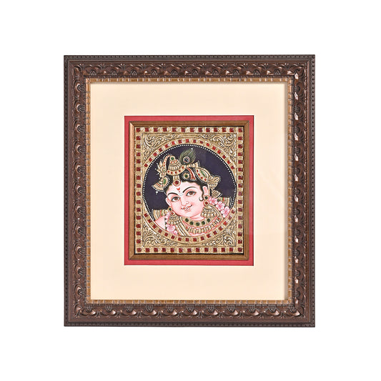 Tanjore Handmade Krishna Ji Face Wall Painting (33x5x35 cm)