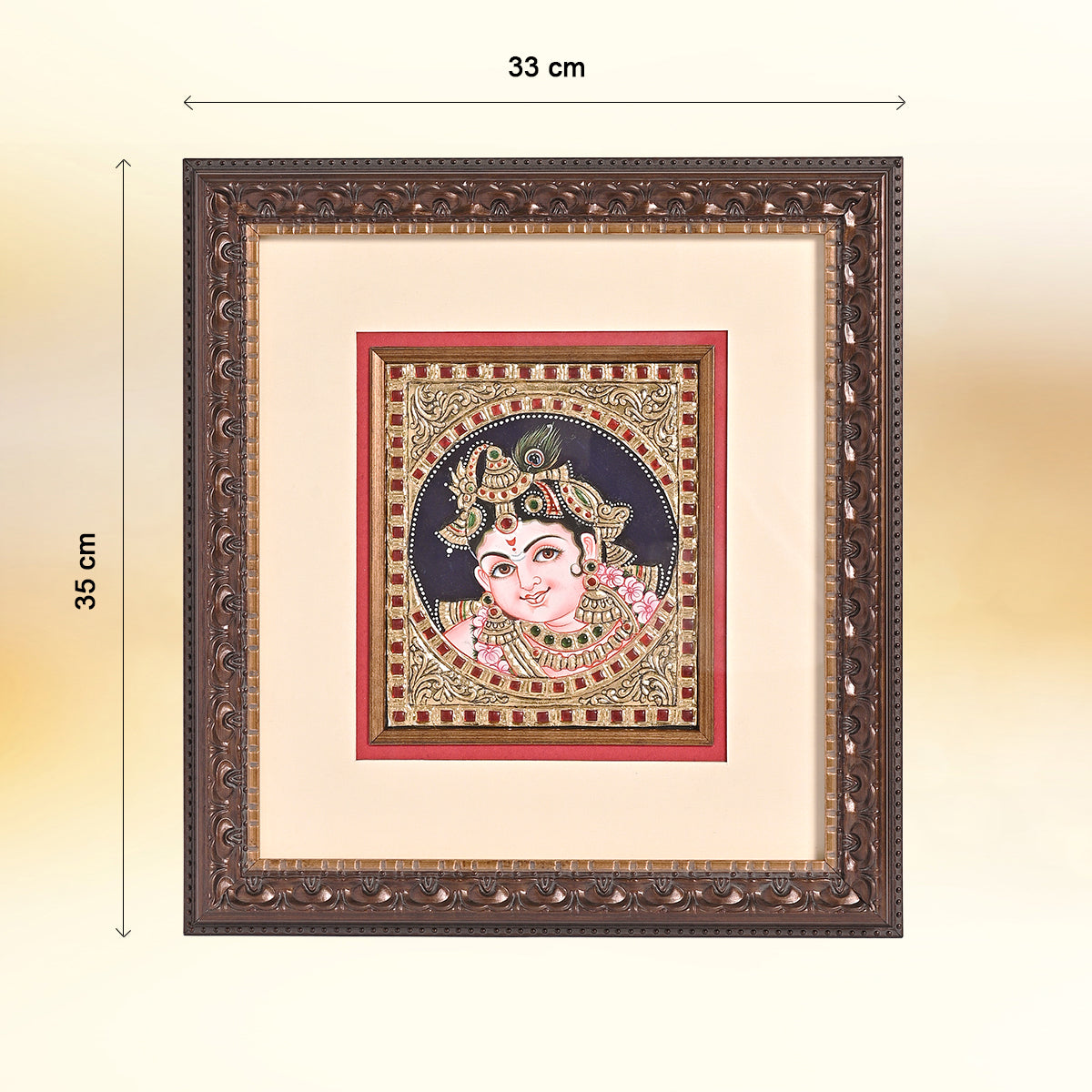 Tanjore Handmade Krishna Ji Face Wall Painting (33x5x35 cm)
