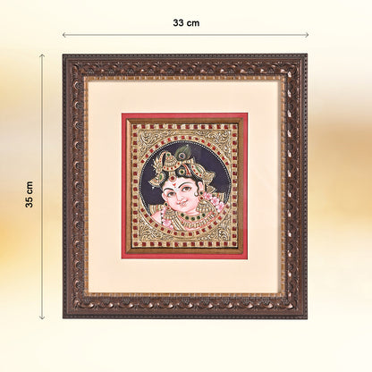 Tanjore Handmade Krishna Ji Face Wall Painting (33x5x35 cm)