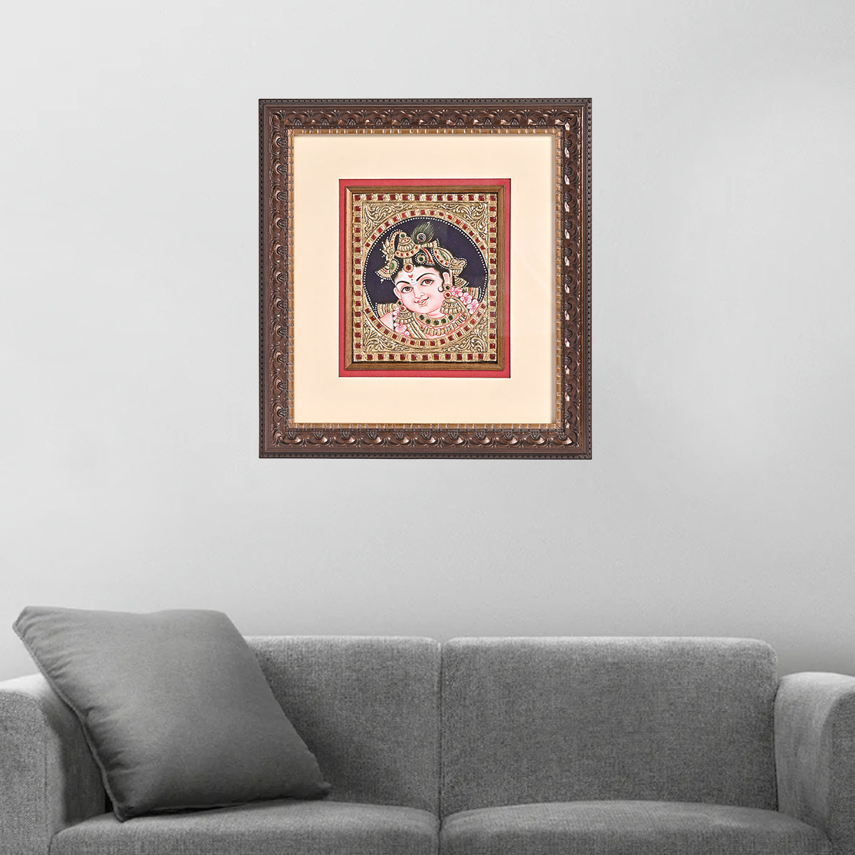 Tanjore Handmade Krishna Ji Face Wall Painting (33x5x35 cm)