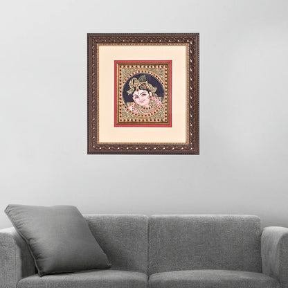 Tanjore Handmade Krishna Ji Face Wall Painting (33x5x35 cm)