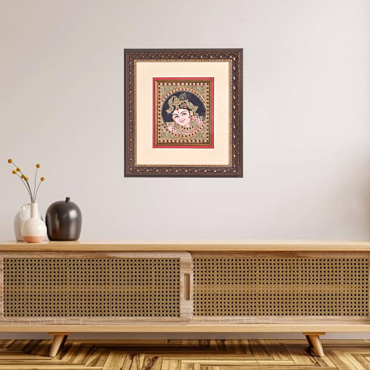 Tanjore Handmade Krishna Ji Face Wall Painting (33x5x35 cm)