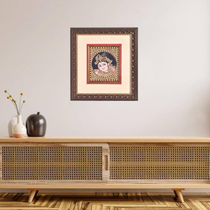 Tanjore Handmade Krishna Ji Face Wall Painting (33x5x35 cm)