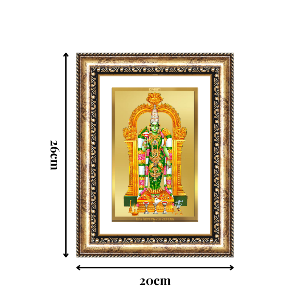 Diviniti 24K Gold Plated Meenakshi Amman (Classic) Divine Wall Frame for Home Mandir & Office Decor | Luxury Spiritual Gift