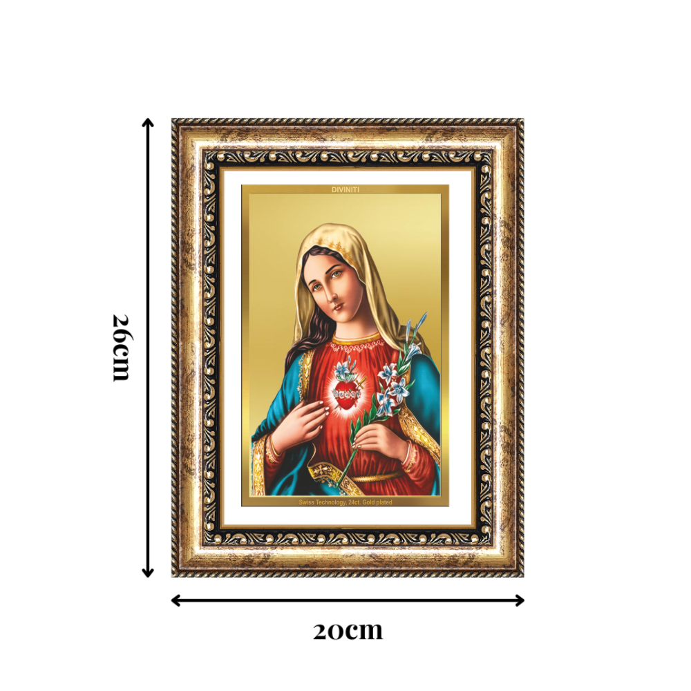 Diviniti 24K Gold Plated Mother Mary (Classic) Divine Wall Frame for Home Mandir & Office Decor | Luxury Spiritual Gift