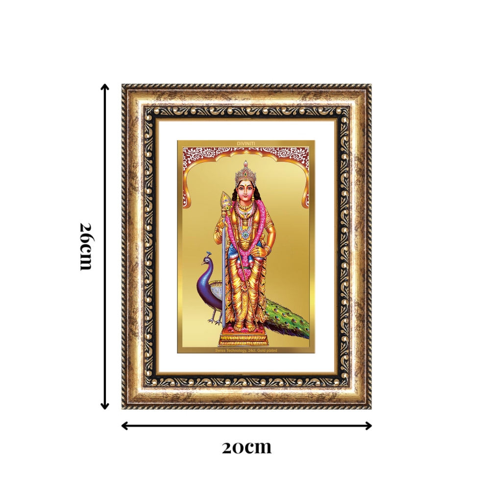 Diviniti 24K Gold Plated Murugan (Classic) Divine Wall Frame for Home Mandir & Office Decor | Luxury Spiritual Gift