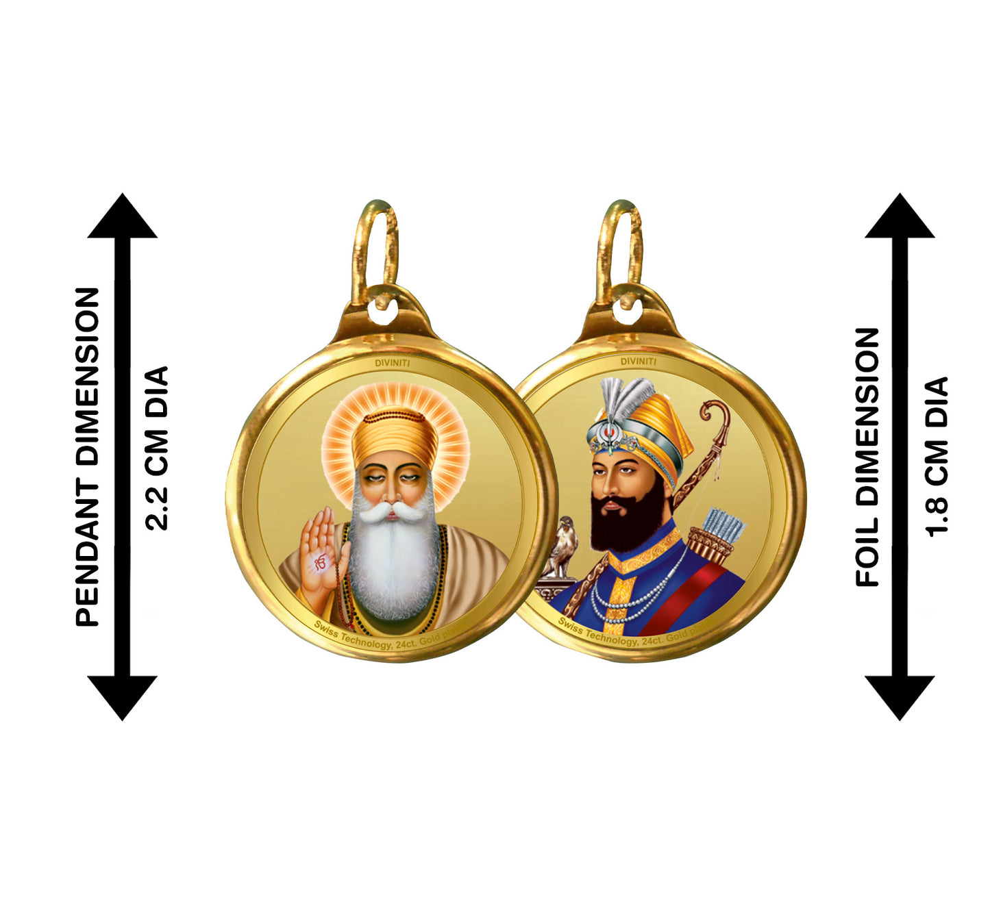 Diviniti 24K Double sided Gold Plated Pendant Guru Nanak Dev Ji & Guru Gobind Singh Ji|18 MM Flip Coin