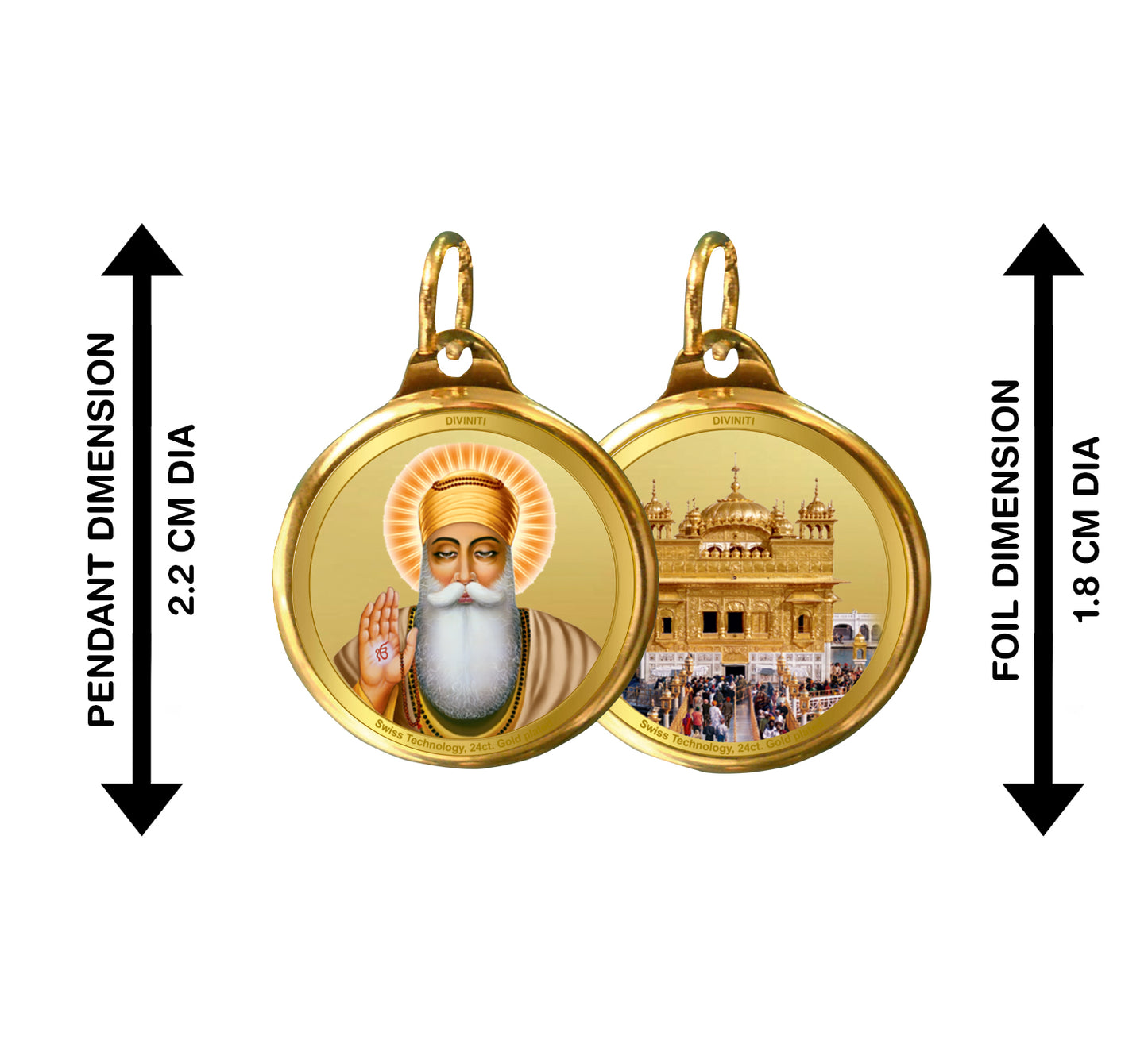 Diviniti 24K Gold Plated Foil 18MM Double Sided Pendant Guru Nanak Dev Ji & Sachkhand Shri Darbar Sahib (Golden Temple)