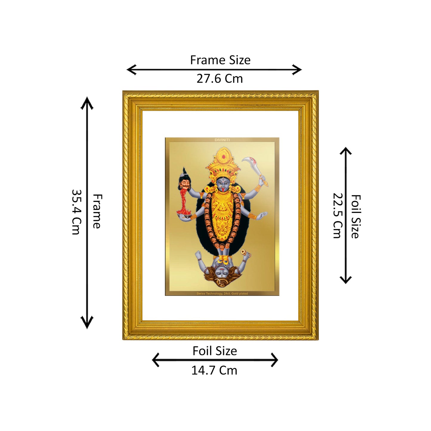 DIVINITI 24K Gold Plated Maa Kali Wall Photo Frame for Home Decor, Wall Hanging, Table Top, Puja Room & Gift DG056S3 (27.6X35.4 CM)
