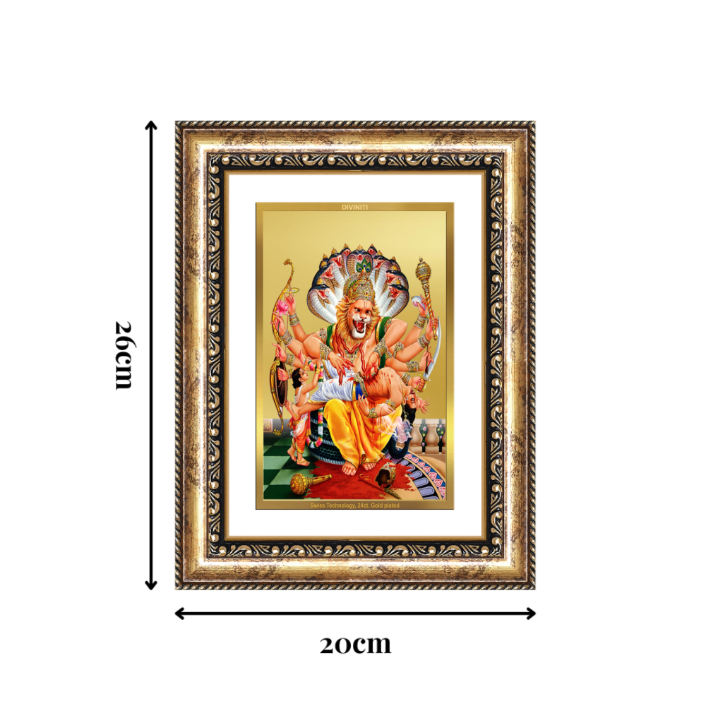 Diviniti 24K Gold Plated Narasimha (Classic) Divine Wall Frame for Home Mandir & Office Decor | Luxury Spiritual Gift
