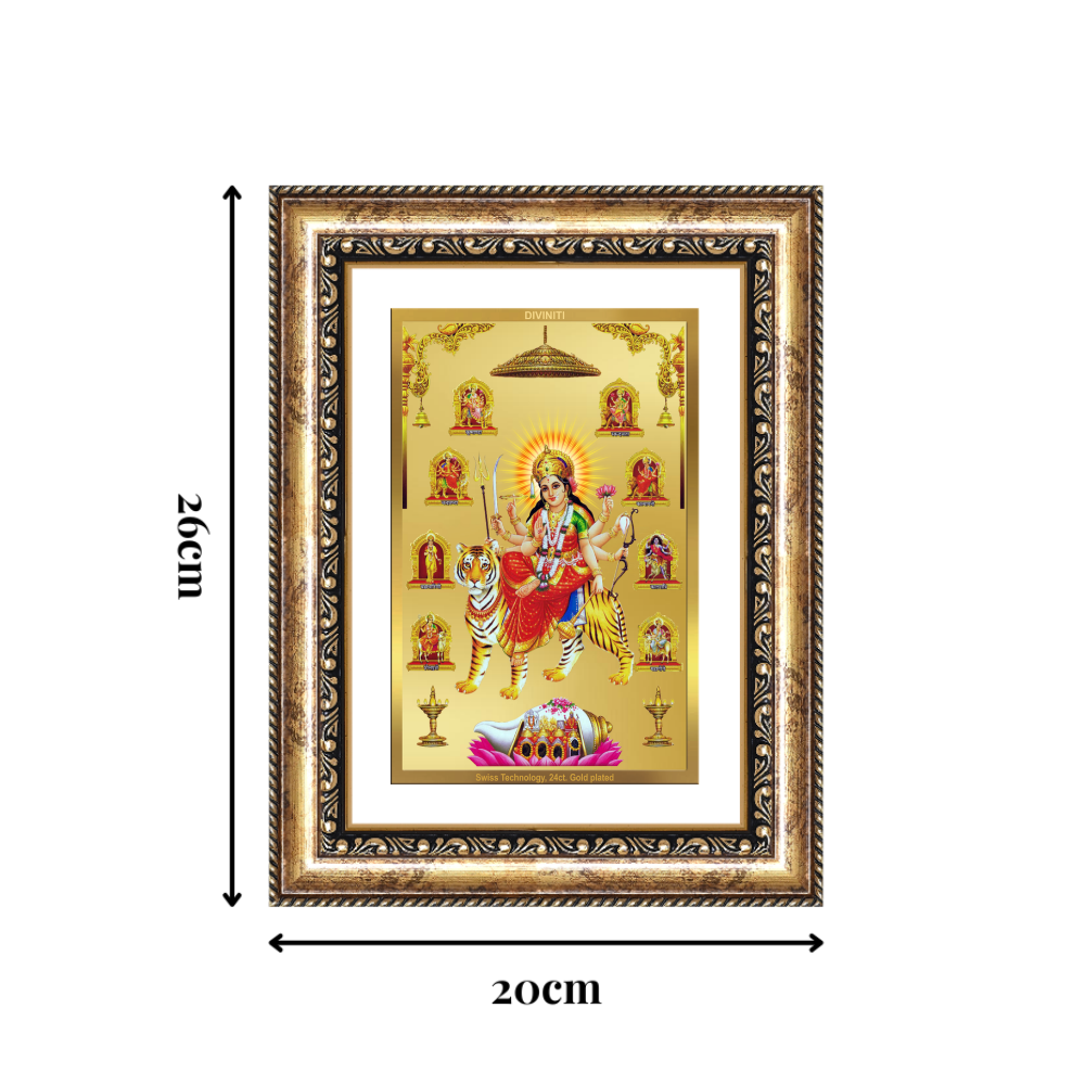 Diviniti 24K Gold Plated Nav Durga (Classic) Divine Wall Frame for Home Mandir & Office Decor | Luxury Spiritual Gift