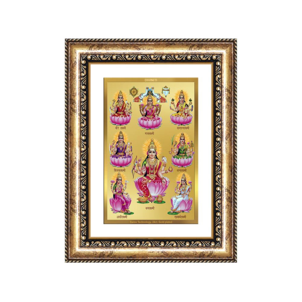 Diviniti 24K Gold Plated Ashtalakshmi Divine Wall Frame for Home Mandir & Office Decor | Luxury Spiritual Gift