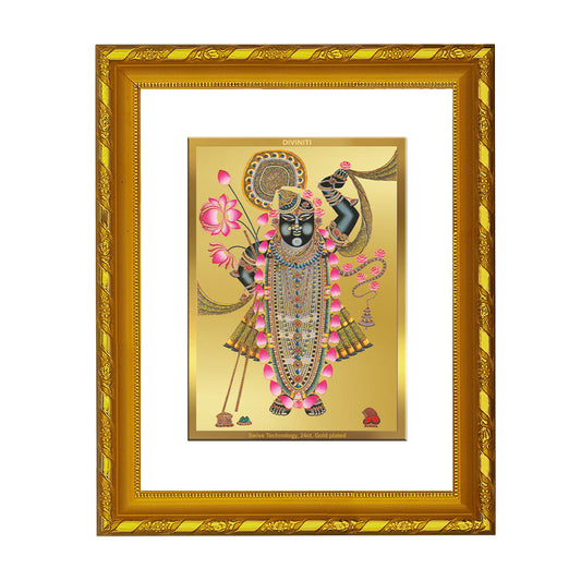 DIVINITI 24K Gold Plated Foil Shrinathji Photo Frame for Home Decor, Puja Room, Table Top, Wall Hanging, Workshop, Gift|DG103 Size 2 (22.6x18.4 CM)