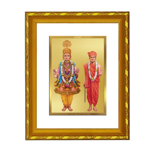 DIVINITI 24K Gold Plated Foil Swami Narayan Photo Frame for Wall Hanging, Workshop, Table Top, Home Decor, Luxury Gift|DG103 Size 2 (22.6x18.4 CM)