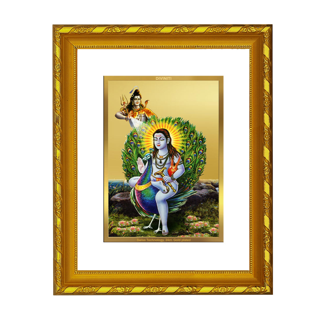 DIVINITI 24K Gold Plated Foil Baba Balak Nath Photo Frame Idol for Home Decor, Table Top, Wall Hanging, Workshop, Premium Gift|DG103 Size 2 (22.6x18.4 CM)