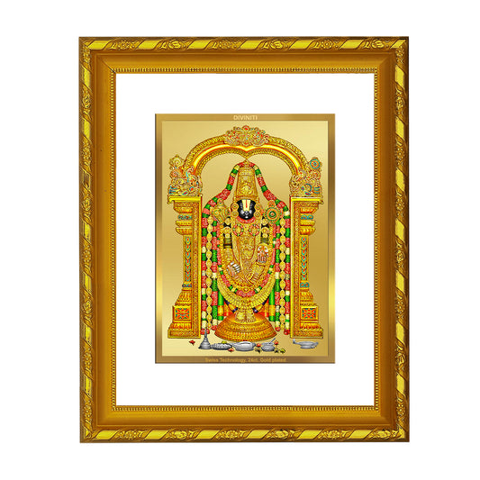 DIVINITI 24K Gold Plated Foil Tirupati Balaji Photo Frame for Home Wall Decor, Workshop, Table Top, Premium Gift|DG103 Size 2 (22.6x18.4 CM)
