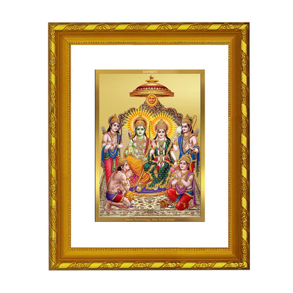 DIVINITI 24K Gold Plated Foil Shri Ram Darbar Photo Frame for Wall Hanging, Workshop, Table Top, Home Decor, Luxury Gift|DG103 Size 2 (22.6x18.4 CM)