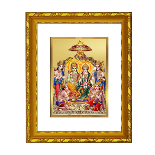 DIVINITI 24K Gold Plated Foil Shri Ram Darbar Photo Frame for Wall Hanging, Workshop, Table Top, Home Decor, Luxury Gift|DG103 Size 2 (22.6x18.4 CM)