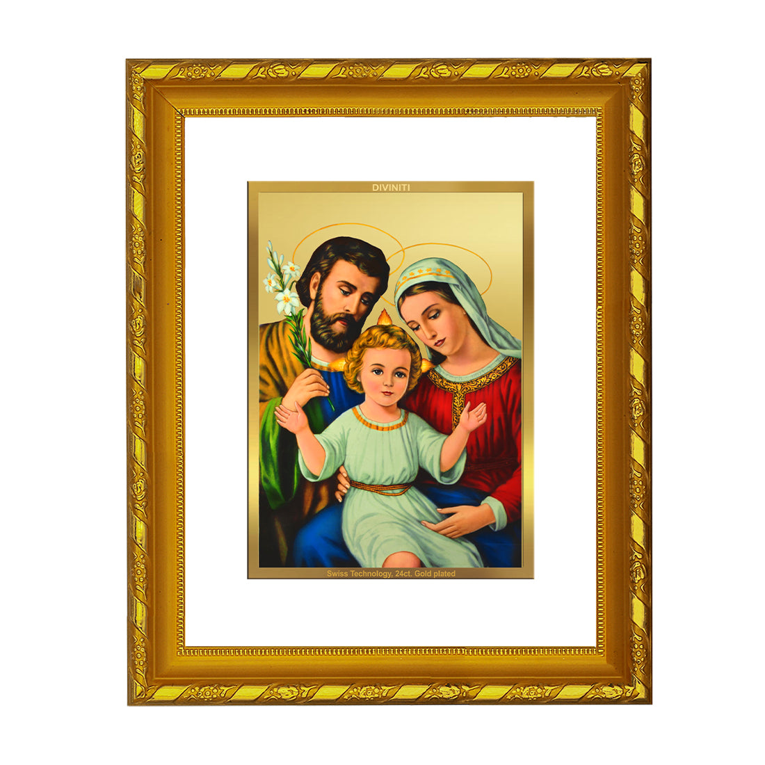 DIVINITI 24K Gold Plated Foil Holy Family Photo Frame for Home Decor, Prayer Room, Table Top, Wall Hanging, Workshop, Gift|DG103 Size 2 (22.6x18.4 CM)