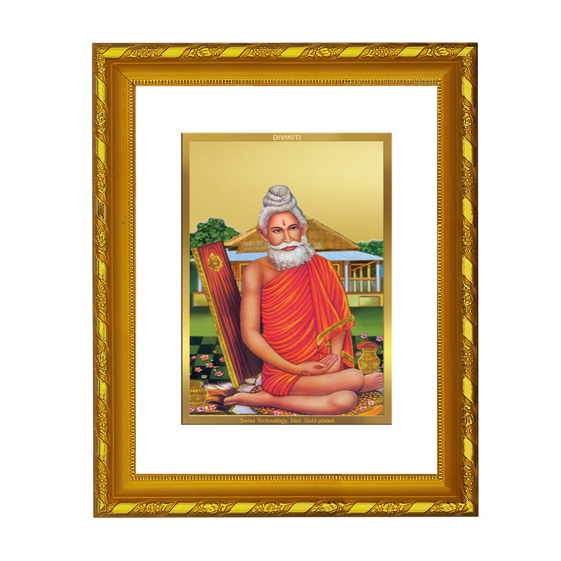 DIVINITI 24K Gold Plated Foil Baba Lokenath Exquisite Photo Frame Idol for Home & Office Decor, Wall Hanging, Workshop, Table Top, Gift|DG103 Size 2 (22.6x18.4 CM)