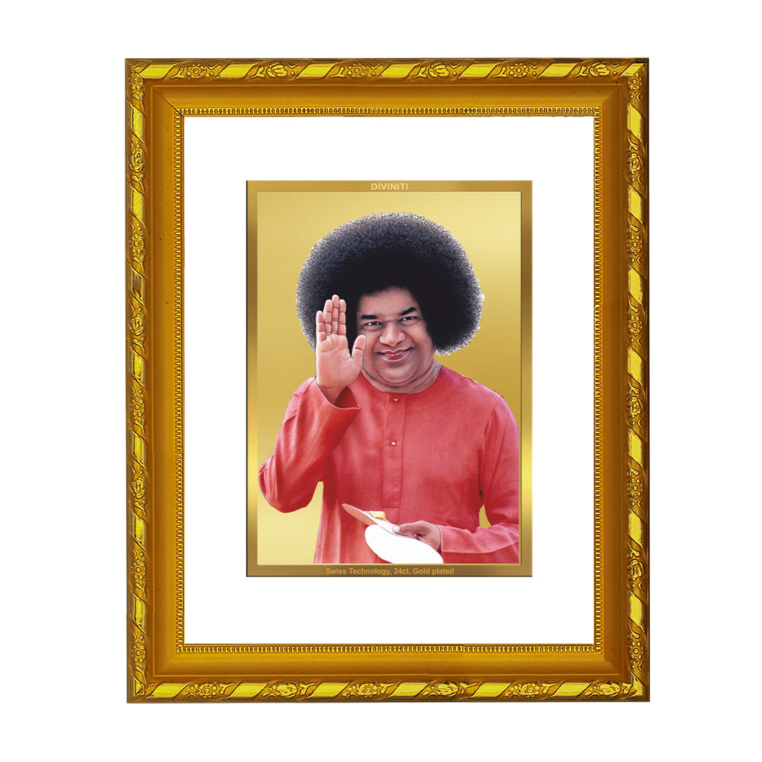 DIVINITI 24K Gold Plated Foil Sathya Sai Baba Photo Frame for Home & Office Decor, Wall Hanging, Workshop, Table Top, Gift|DG103 Size 2 (22.6x18.4 CM)