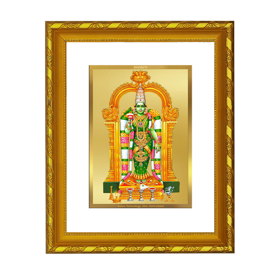DIVINITI 24K Gold Plated Meenakshi Photo Frame Idol for Home Decor, Table Top, Wall Hanging, Workshop, Gift|DG103 Size 2 (22.6x18.4 CM)