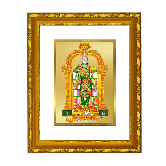 DIVINITI 24K Gold Plated Meenakshi Photo Frame Idol for Home Decor, Table Top, Wall Hanging, Workshop, Gift|DG103 Size 2 (22.6x18.4 CM)