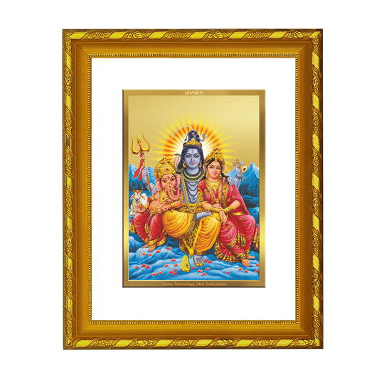 DIVINITI 24K Gold Plated Foil Lord Shiv Parivar Photo Frame for Home Decor, Puja Room, Table Top, Wall Hanging, Workshop, Gift|DG103 Size 2 (22.6x18.4 CM)