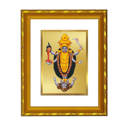 DIVINITI 24K Gold Plated Foil Maa Kali Photo Frame Idol for Home Decor, Puja Room, Table Top, Wall Hanging, Workshop, Gift|DG103 Size 2 (22.6x18.4 CM)