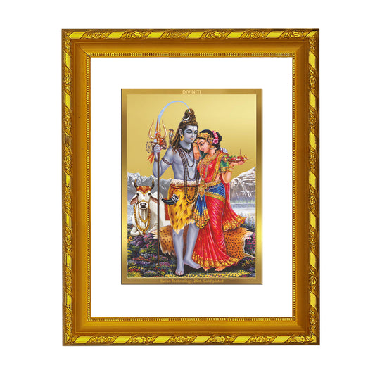 DIVINITI 24K Gold Plated Foil Lord Shiv Parivar Photo Frame for Home & Office Decor, Wall Hanging, Workshop, Table Top, Gift|DG103 Size 2 (22.6x18.4 CM)