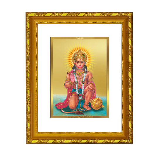 DIVINITI 24K Gold Plated Lord Hanuman Photo Frame Idol for Home & Office Decor, Wall Hanging, Workshop, Table Top, Gift|DG103 Size 2 (22.6x18.4 CM)